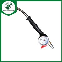 Tay bơm lốp cong 2 đầu có đồng hồ, ống bơm hơi xe ô tô _ TKDN