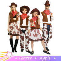 Tây Cao Bồi Nâu Trắng Đầm Cho Bé Gái Phù Hợp Với Trẻ Em Bé Trai Halloween Trang Phục Hóa Trang Người Lớn Nam Nữ Đảng Trang Phục Bộ