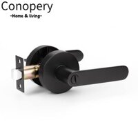 Tay nắm cửa CONOPERY có khóa, Tay nắm cửa đòn bẩy hợp kim nhôm tròn, Cần gạt cửa màu đen mờ hạng nặng Phòng ngủ hoặc Phòng tắm