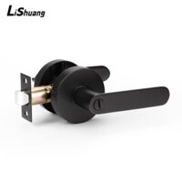 Tay nắm cửa đòn bẩy LISHUANG, Tay nắm cửa hợp kim nhôm tròn có khóa, Cần gạt cửa màu đen mờ hạng nặng Phòng ngủ hoặc Phòng tắm