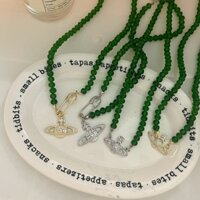 Tây Nữ Hoàng Sao Thổ Vòng Cổ Pha Lê Xanh Kẹp Giấy Zircon Ánh Sáng Phong Cách Sang Trọng Cao Cấp Cá Tính Châu Âu Mỹ Xương Đòn Dây Xích Phụ Kiện