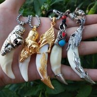 Tây Tạng Bạc Sói Răng Mặt Dây Chuyền Dài Thép Titan Vòng Cổ Phù Hợp Với Áo Len Retro Dây Xích Chó Đen Răng Phụ Kiện Mặt Dây Chuyền Trang Sức