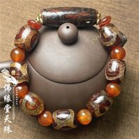 Tây Tạng Chính Hãng Chín Mắt Dzi Hạt Chalcedony Cũ Mã Não Vòng Tay Tây Tạng Ba Mắt Tròn Hạt Dzi Vòng Tay Nam Nữ Cổ Điển 11.18.