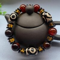 Tây Tạng Mã Não Ba Mắt Dzi Hạt Vòng Tay Vòng Tròn Đơn Nam Màu Đỏ Phong Cách Nữ20250318