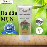 Tẩy tế bào chết cho da mặt nhờn Gel tẩy tế bào chết cho da dầu mụn chiết xuất Trà Xanh và Cà Phê TAKARA (180ml)