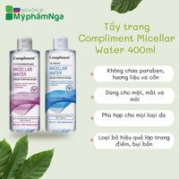 Tẩy trang Compliment Micellar water 400ml tẩy trang mặt mắt môi, sử dụng được cho cả da nhạy cảm