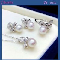 TBC 0157A - [Bán lẻ] Bộ trang sức bạc, bạc xi vàng dây chuyền, bông tai, nhẫn hình nơ mix trai dành cho nữ