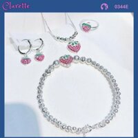 TBC 0344E - [Chỉ bán lẻ] Bộ trang sức bạc ta dây chuyền, vòng, lắc tay, bông tai, nhẫn hình quả dâu tây dành cho bé gái