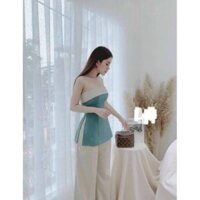 TBL-set bộ umi cao cấp áo cúp ngực viền trắng kèm quần ống rộng (xanh, đen) công sở sang chảnh TASA