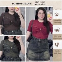 TCSHOPJEAN Áo Thun Bigsize Nữ Nhún Vòng 1 Tôn Dáng Tay Ngắn Nhún Eo Che Bụng Kim Tuyến AT 6503