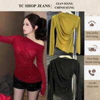 TCSHOPJEAN Áo Thun Lệch Vai Bigsize Tay Dài Kim Tuyến Bling AT 300