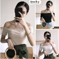 [TDQ] Áo trễ vai cộc tay viền bèo ôm body siêu xinh-áo Croptop chất thun tăm co giãn mềm mại