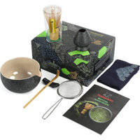 TEANAGOO (7 Cái) bộ pha matcha | chổi chasen đánh matcha | bát đánh matcha| Đổ Tre Matcha chasen Whisk Scoop chashaku Matcha Whisk Holder Tea Making Kit. N17, Xám Than