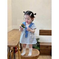 TEEO07_ VÁY THUỶ THỦ KẺ XANH MIX CỔ KHĂN CỰC XINH CHO BÉ GÁI NEW