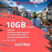 [TELEBOX] Sim Du Lịch AUSTRIA - ÁO 4G tốc độ cao MIỄN PHÍ tốc độ 3GB không giới hạn trong 30 ngày