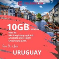 [TELEBOX] Sim Du Lịch URUGUAY 4G tốc độ cao MIỄN PHÍ tốc độ 3GB không giới hạn dung lượng