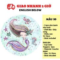 Tem cắm bánh tiên cá biển xanh - Mermaid cupcake toppers tcl37 - Mẫu 10