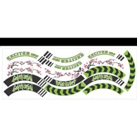 Tem dán full vành xe exciter 150 xanh lá đen, tem mâm trùm xe máy 16 miếng full 2 bánh trước sau. Decal trùm vành