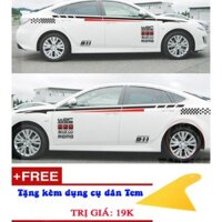 Tem dán sườn xe hơi, Decal dán trang trí xe ô tô D-127 Đen đỏ- Tặng kèm dụng cụ dán