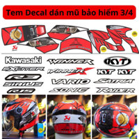 Tem decal dán mũ bảo hiểm 3/4 màu ĐỎ tặng tem chữ tên xe