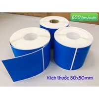 Tem in mã vạch, in thông tin dùng mực Ribbon màu xanh dương kích thước 80x80mm