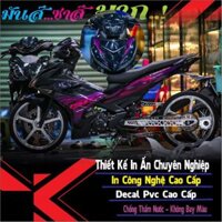 Tem lửa màu tím dán dàn áo exciter 150 màu đen kiểng,tem rời,in chất liệu decal trắng có ép keo bảo vệ