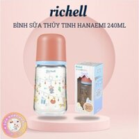 [Tem phụ] Bình sữa RICHELL Hanaemi Nhật Bản thủy tinh 240ml nhập khẩu chính ngạch