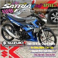 Tem rời dán cho xe Satria dàn áo màu xanh,in chất liệu decal trắng 3 lớp bóng