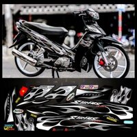 Tem rời dán xe sirius mẫu Lửa trắng xám dán xe đen,Tem in 3 lớp chống nước ko bay màu