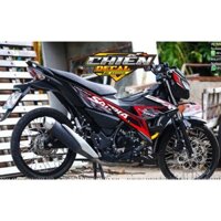 Tem rời Satria F150 mẫu mới - tem đỏ xám dán xe đen