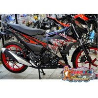 Tem Rời Satria mẫu samurai màu đen đỏ xám trắng