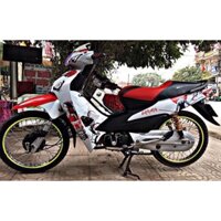 Tem trùm Wave 50cc Trắng Đỏ Sammurai, team dán xe máy Wave, team trùm Wave, tem decal Wave trắng đỏ samurai