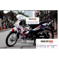 Tem trùm wave ♦FREESHIP♦ samurai đỏ trắng alpha 110, độ phủ bộ team decal cho xe máy rẻ đẹp (dán đời 2006-2020)