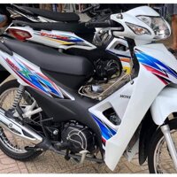 Tem trùm Wave Trắng Viền Xanh Đỏ, team dán xe máy Wave, team trùm Wave, tem decal Wave trắng viền xanh đỏ