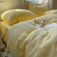 【TEN BEANS】Phô mai vàng nước rửa bông bộ chăn ga gối 4 món 1.5m 1.8m Màu Trơn Phối Phù Hợp Với Ký Túc Xá Sinh Viên Giường Tấm Gối