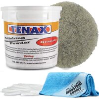 Tenax Granite Polishing Powder 1 kg Tub - Norton Ultra Grizzly Pad 7-3/4 Inch -16x16 Microfiber Cloth - Gloves - BUNDLE - 4 Items