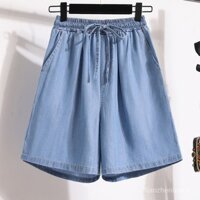 Tencel denim a-shaped loose ice silk hot pants high waist large size short casual summer pants five-point thin new wide leg women's KAPO