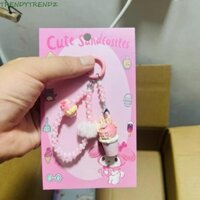 Tendytrendz Flocking Labubupu Móc khóa, Vòng chìa khóa búp bê PVC sang trọng hoạt hình, Kawaii mềm mại đáng yêu Thoải mái có ghế ngồi Túi búp bê Labubububu Phụ kiện treo