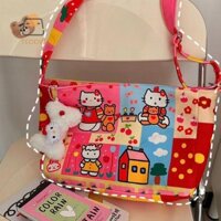 Teodw Túi xách in hình Hello Kitty dễ thương Phong cách đại học Túi đeo vai mèo KT ngọt ngào Dung tích lớn Túi đựng ba lô Quà tặng nữ tính [MỚI]