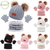Terokk 3 Chiếc Mùa Đông Mũ Cho Bé Khăn Găng Tay Bộ Màu Trơn Tập Đi Bonnet Dễ Thương Pompom Dệt Kim Mũ Ngoài Trời Ấm Áp Phụ Kiện Trẻ Sơ Sinh 1-5Y VN