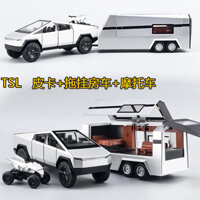 Tesla RV, xe bán tải, mô phỏng mô hình ô tô, xe kéo hợp kim, RV với xe máy nhỏ, xe đồ chơi trẻ em cỡ lớn, đồ trang trí quà tặng