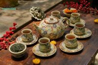 [TẾT] Bộ Bình Trà Chạm Khắc Họa Tiết Bách Hoa - Gốm Thủ Biên - Thực Hiện Thủ Công - Quà Tặng Tri Kỷ.