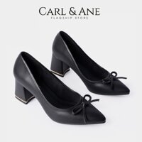 tet Carl & Ane - Giày cao gót thời trang nữ bít mũi phối nơ dễ thương gót vuông cao 5cm màu đen _ CP005 ˇ