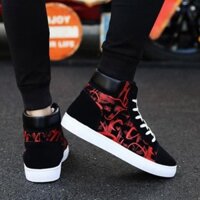 Tết Mới Xả -Giày nam cao cổ vải nhung họa tiết sắc nét đế cao su bền đẹp thời trang giaynam-G311 (đen) D23 . $