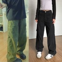 Tettet.Unisex Quần kaki ống rộng CHAP phong cách cá tính Hàn Quốc hàng thiết kế Nam Nữ