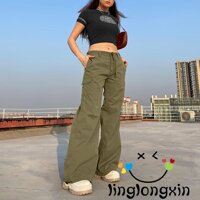 ✬Te❣Xingqing Quần Baggy Lưng Thấp Có Túi 2022K Thời Trang Cổ Điển Cho Nữ y2k