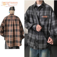 TF Áo sơ mi nam phong cách Nhật Bản Retro Áo cardigan đôi ca rô áo sơ mi cao cấp