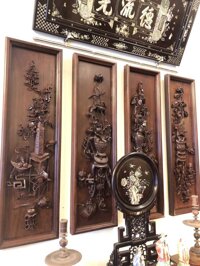 TG33 Tranh Tứ Bình Gỗ Gụ Siêu Đẹp Đục Tay ( Bác Hưng, Hà Nam )