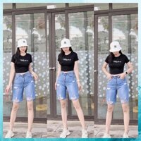 [TH Jeans] Quần jeans lửng, quần bò ngố rách lưng cao túi chéo 1 khuy. Mã N3115 👑