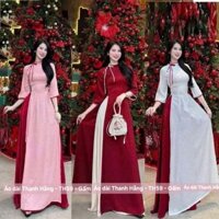 TH59 Áo dài Gấm chiết Eo Thiết kế cổ lệch, trang trí nơ và cúc bọc mặc đi dạy học, đi dự tiệc - Áo dài Thanh Hằng